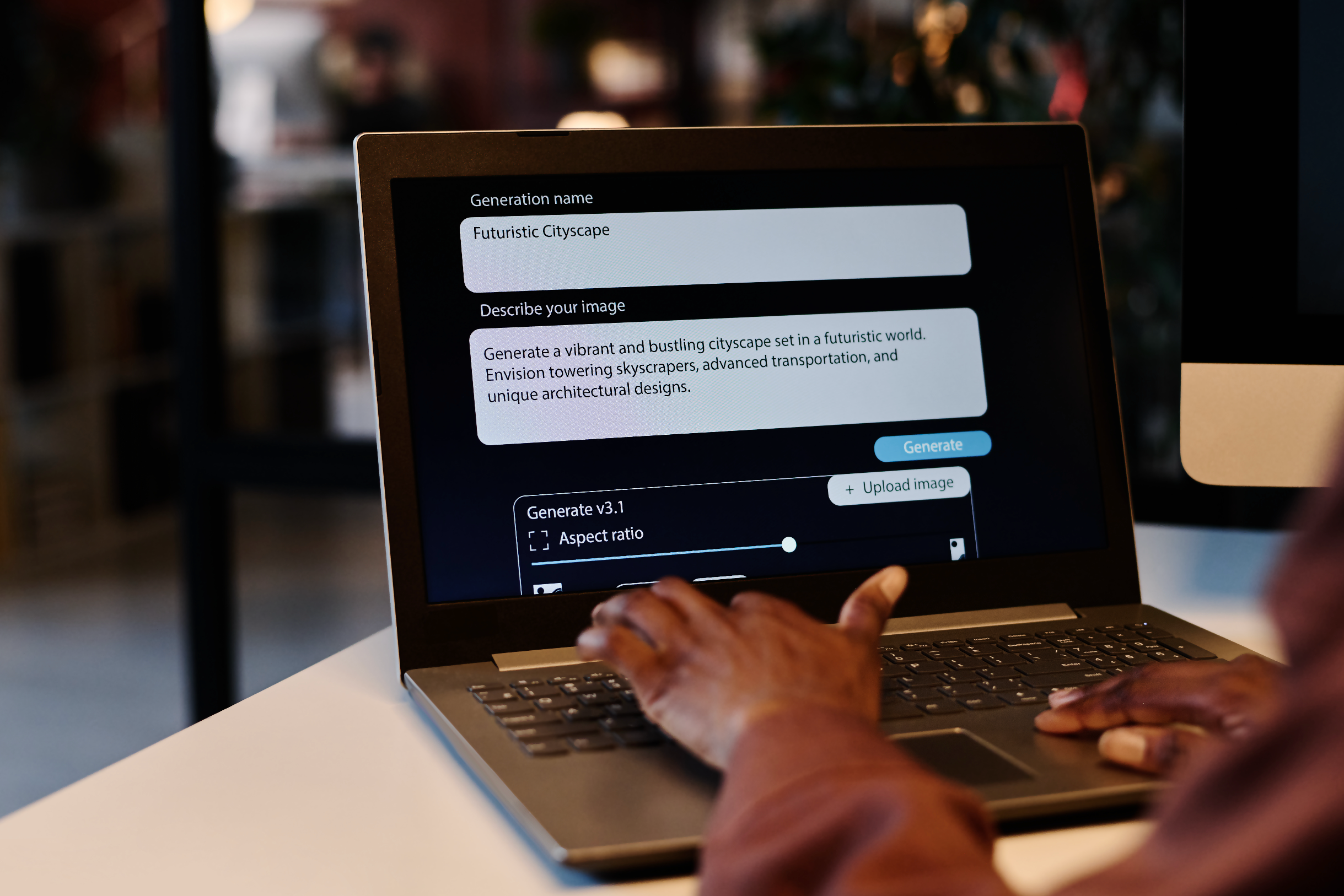 Person typing an email at a laptop with a subtle real-time AI suggestion or tone indicator appearing on screen, relaxed effortless expression, clean modern workspace, conveys automated ease and precision.
